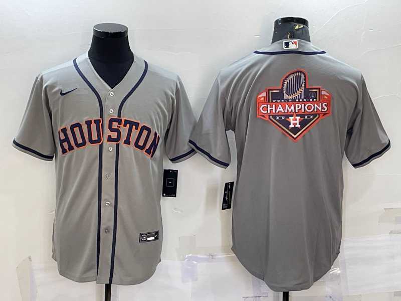 Men%27s Houston Astros Grey Champions Big Logo Stitched MLB Cool Base Nike Jersey